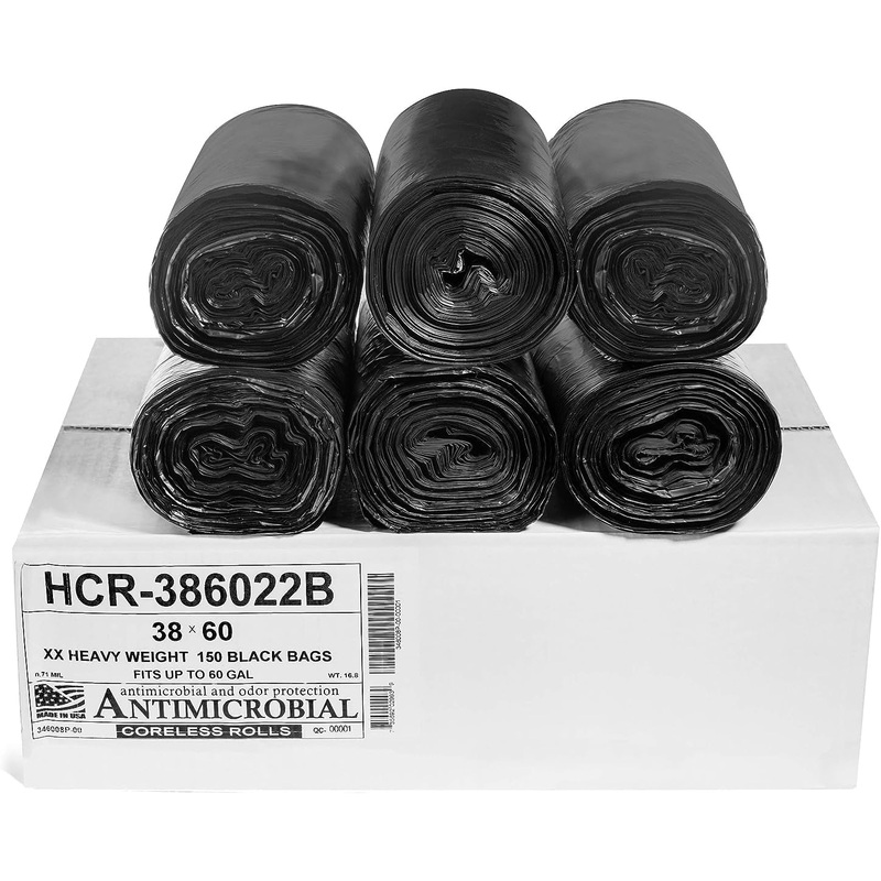 Aluf Plastics High Density Trash Bags, 60 Gallon, 150 Count, 22 Micron (eq), 38 x 60, Black, for Bathroom, Office, Industrial, Commercial, Janitorial, Municipal, Recycling | Bigbigmart.com