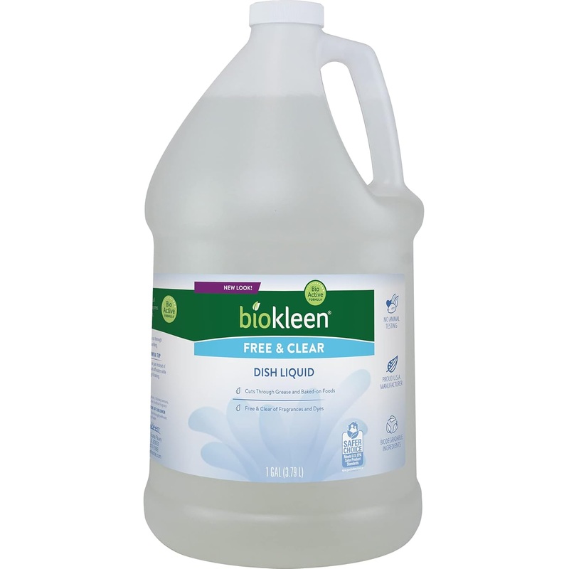 Biokleen Free & Clear Dish Liquid – 1 Gallon – Soap, Dishwashing, Eco-Friendly, Non-Toxic, Plant-Based, No Artificial Fragrance, Colors or Preservatives, Free & Clear, Unscented | Bigbigmart.com