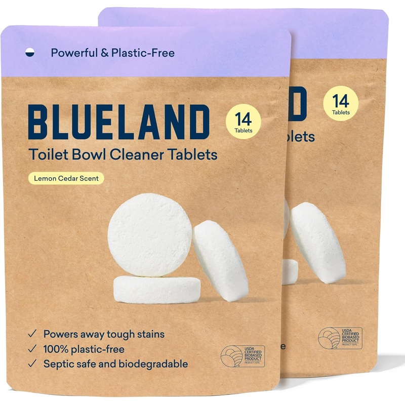 BLUELAND Toilet Bowl Cleaner Refills 2 Pack – Eco Friendly Products & Cleaning Supplies – No Harsh Chemicals, Plant-Based – Lemon Cedar – 28 tablets | Bigbigmart.com