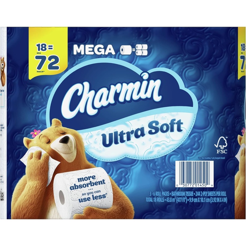 Charmin Ultra Soft 2-Ply Bathroom Tissue, 244 Sheets Per Roll, Pack Of 18 Rolls | Bigbigmart.com
