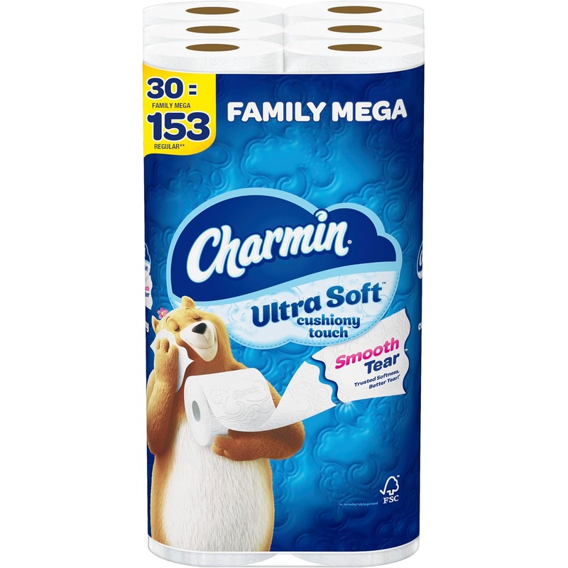 Charmin Ultra Soft Cushiony Touch Toilet Paper, 30 Family Mega Rolls = 153 Regular Rolls | Bigbigmart.com