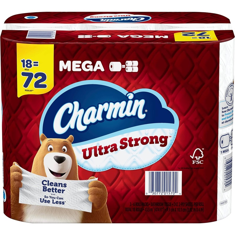 Charmin Ultra Strong Toilet Paper 18 Mega Rolls, 242 Sheets Per Roll | Bigbigmart.com