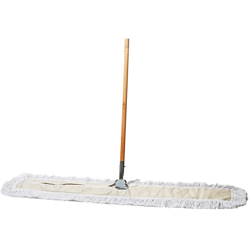 Commercial Dust Mop & Floor Sweeper, 48 in. Dust Mop for Hardwood Floors, Cotton Reusable Dust Mop Head, Wooden Broom Handle, Industrial Dry Mop for Floor Cleaning & Janitorial Supplies | Bigbigmart.com