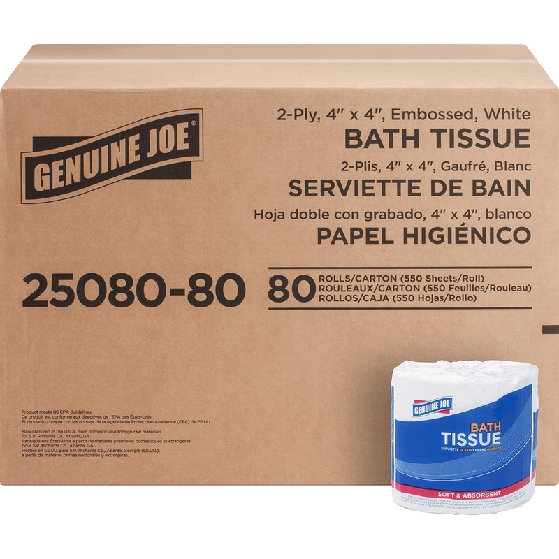 Genuine Joe Embossed Roll Bath Tissue (Pack of 80 Rolls) | Bigbigmart.com