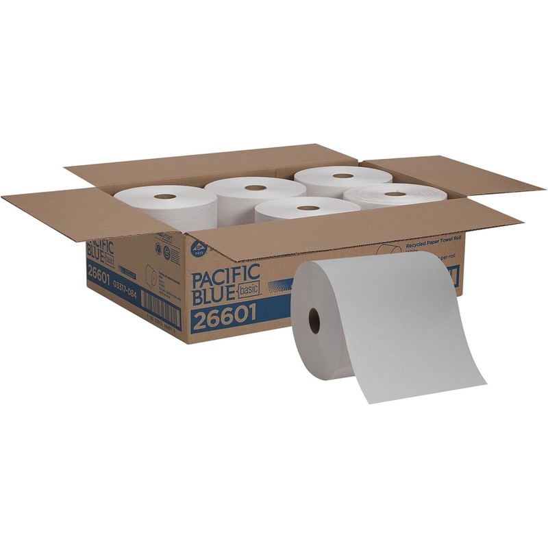 Georgia-Pacific Blue Basic Recycled Paper Towel Rolls (Previously Branded Envision) by PRO , White, 26601, 800 Feet Per Roll, 6 Rolls Per Case | Bigbigmart.com