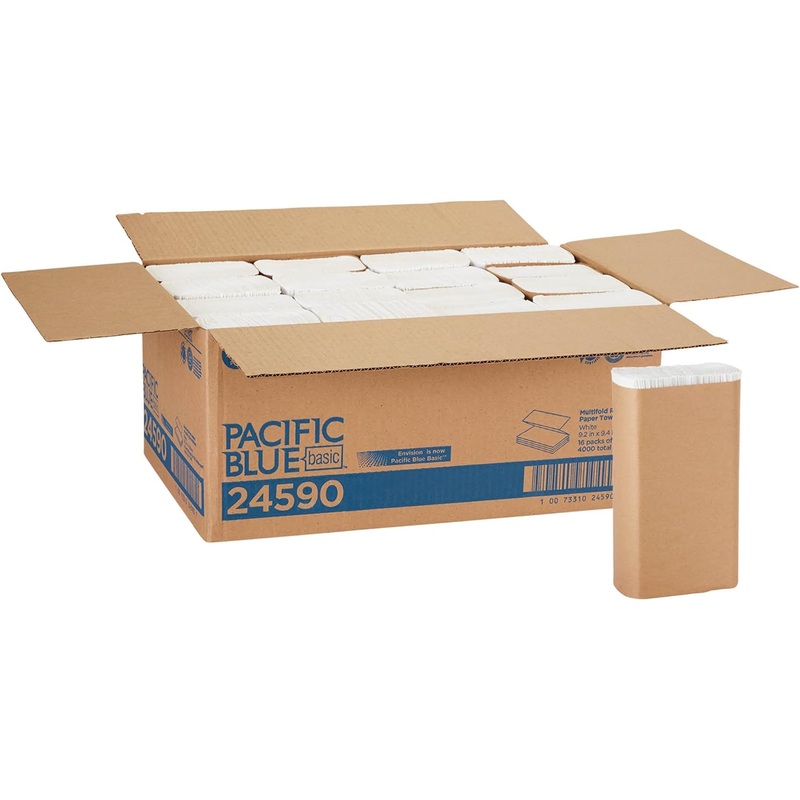 Pacific Blue Basic Recycled Multifold Paper Towels (Previously branded Envision) by GP PRO (Georgia-Pacific), White, 24590, 250 Towels Per Pack, 16 Packs Per Case (4000 Total), 9.20 x 9.40 | Bigbigmart.com
