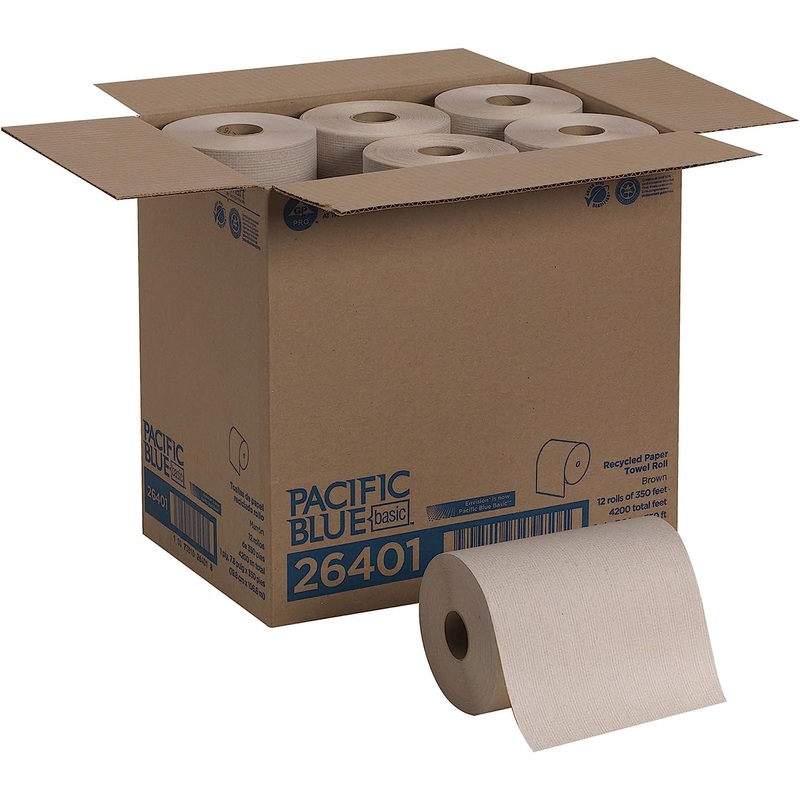 Pacific Blue Basic Recycled Paper Towel Roll (Previously Branded Envision) by GP PRO (Georgia-Pacific), Brown, 26401, 350 Feet Per Roll, 12 Rolls Per Case | Bigbigmart.com
