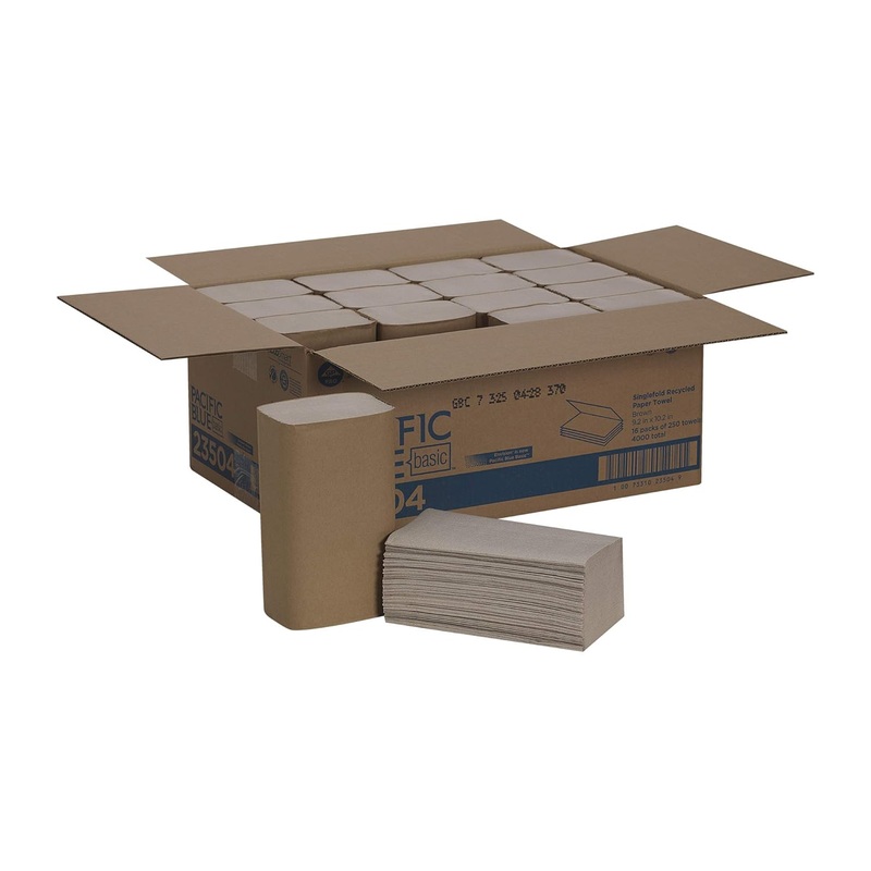 Pacific Blue Basic S-Fold Recycled Paper Towels by GP PRO (Georgia-Pacific), Brown, 23504, 250 Towels Per Pack, 16 Packs Per Case (4000 Total), 9.20 x 10.20 | Bigbigmart.com