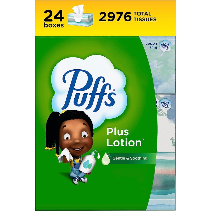 Puffs Plus Lotion Facial Tissues, 24 Family Boxes, 124 Tissues Per Box | Bigbigmart.com
