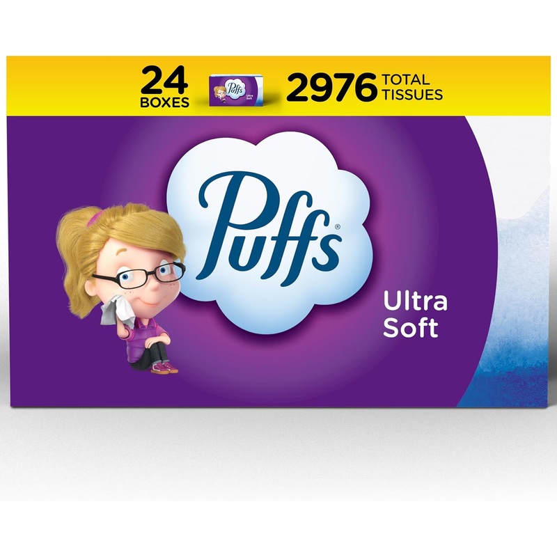 Puffs Ultra Soft Facial Tissues, 24 Family Boxes, 124 Tissues per Box | Bigbigmart.com