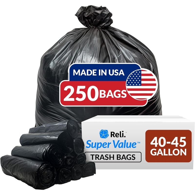 Reli. 40-45 Gallon Trash Bags Heavy Duty | 250 Bags | Large Black Garbage Bags | 39, 40, 42, 45 Gallon | Made in USA | Bigbigmart.com