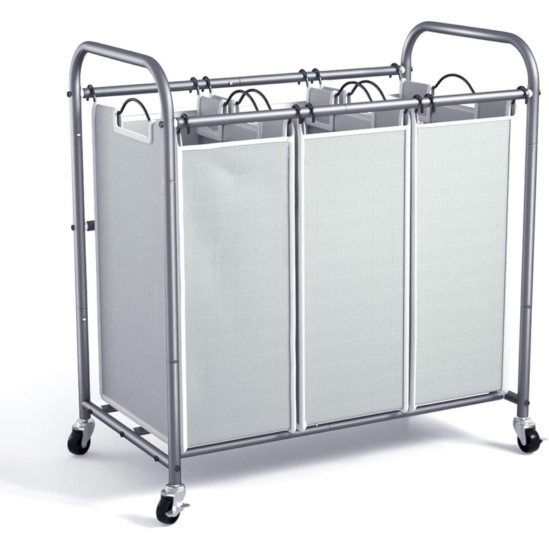 ROMOON Laundry Sorter, Laundry Hamper 3 Section with Heavy Duty Rolling Lockable Wheels, Laundry Basket Organizer with Removable Bags for Dirty Clothes Storage, Grey | Bigbigmart.com