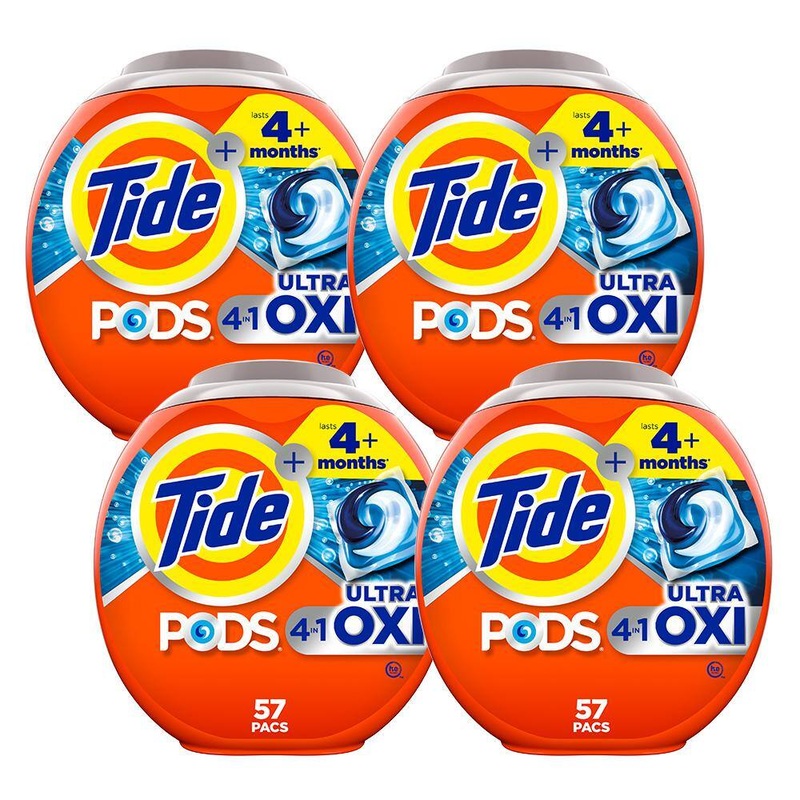 Tide 4 in 1 Ultra Oxi Unscented Laundry Detergent Pods, 57-Count, 4-Pack | Bigbigmart.com