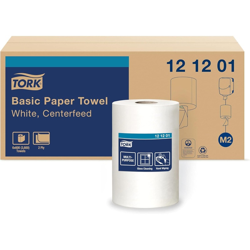 Tork Basic Centerfeed Paper Wiper White M2, High Absorbency, 6 x 600 Sheets, 121201 | Bigbigmart.com
