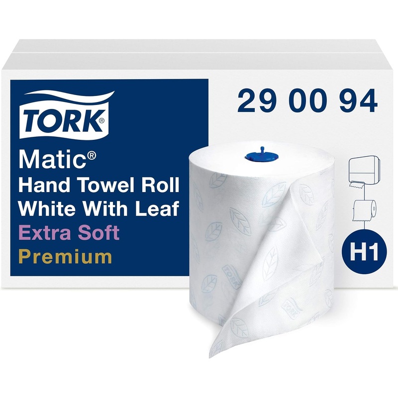 Tork Matic Extra Soft Paper Hand Towel Roll White with Blue Leaf H1, Premium, High Absorbency, 6 Rolls x 300 ft, 290094 | Bigbigmart.com