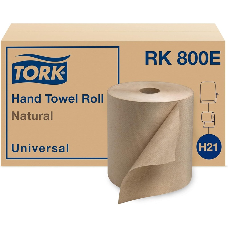 Tork Paper Towel Roll Natural – Universal Hand Roll, Natural Paper Towels with Brown Tissues made of 100% Recycled Fiber, 6 Rolls x 800 ft, Compatible with H21 Dispenser, RK800E | Bigbigmart.com