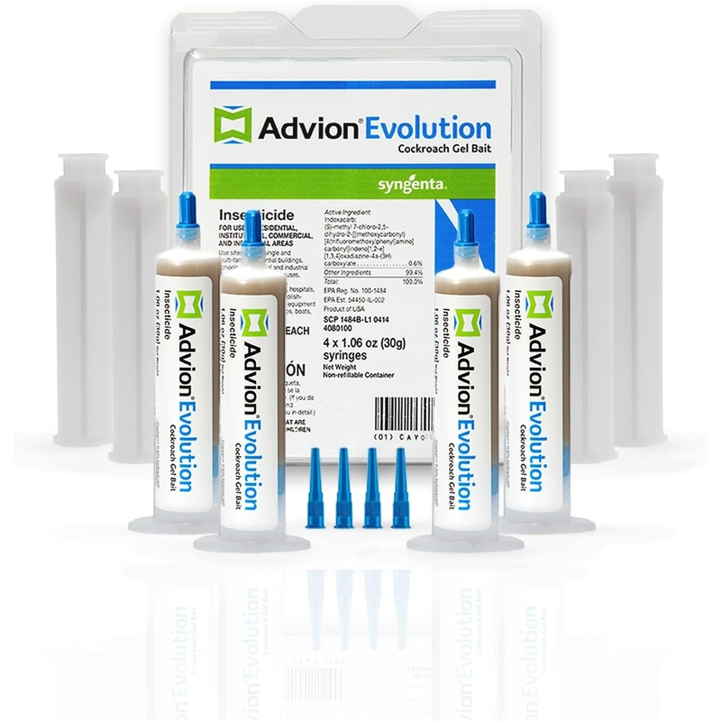 Advion Evolution Cockroach Gel Bait, 4 Tubes x 30-Grams, 1 Plunger and 2 Application Tips, Formulated with Indoxacarb, Enhanced Formulation, Ready-to-Use Roach Killer for Indoor and Outdoor Use | Bigbigmart.com