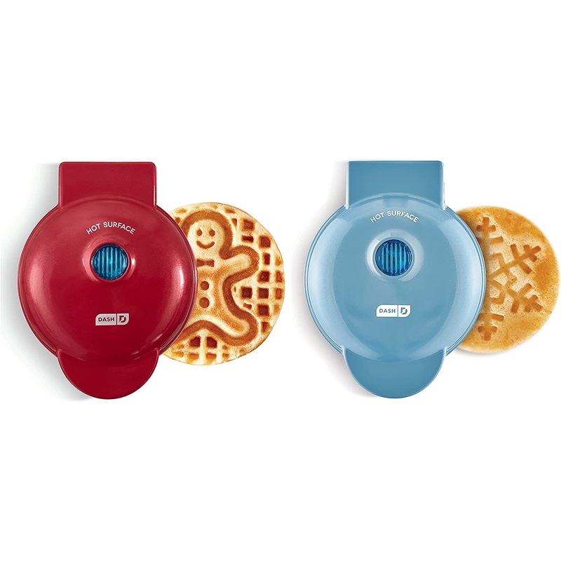Dash Mini Waffle Maker (2 Pack) Non-Stick Surfaces, Snowflake + Gingerbread | Bigbigmart.com
