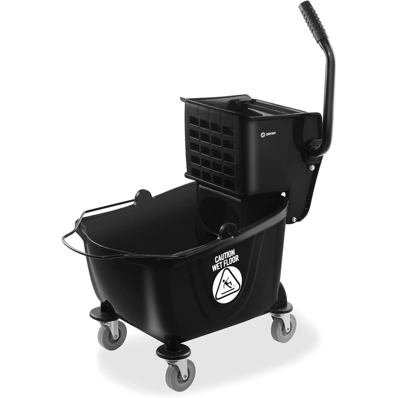 Dryser Commercial Mop Bucket with Side Press Wringer, 26 Quart, Black | Bigbigmart.com