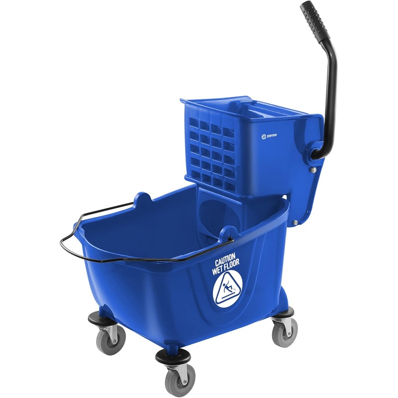 Dryser Commercial Mop Bucket with Side Press Wringer, 26 Quart, Blue | Bigbigmart.com