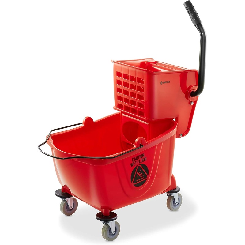 Dryser Commercial Mop Bucket with Side Press Wringer, 26 Quart, Red | Bigbigmart.com