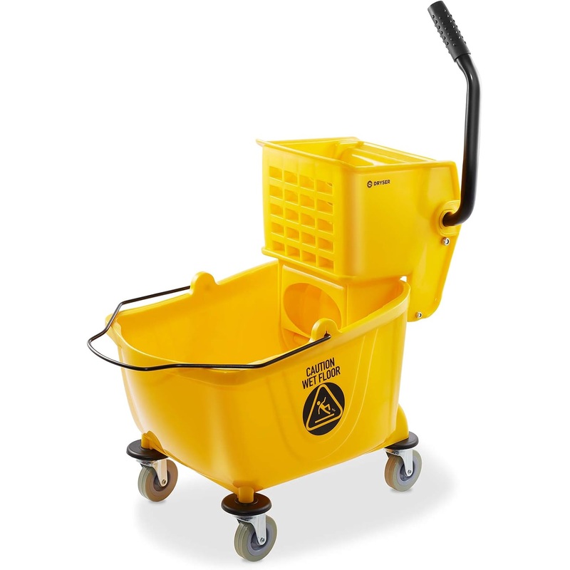 Dryser Commercial Mop Bucket with Side Press Wringer, 26 Quart, Yellow | Bigbigmart.com