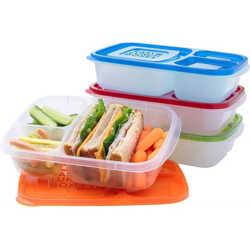 Easylunchboxes Bento Lunch Box Containers 3-Compartment, Set of 4, Classic.