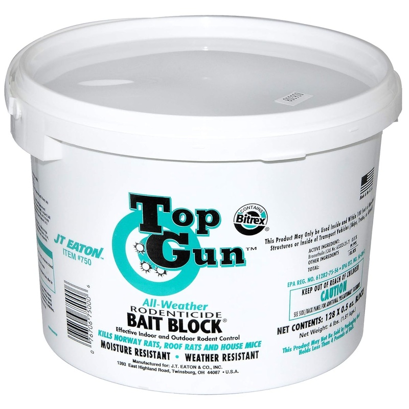 JT Eaton 750 Top Gun All Weather Rodenticide Bait Block Bromethalin Neurological Bait with Stop-Feed Action and Bitrex, For Mice and Rats (Pail of 128) | Bigbigmart.com