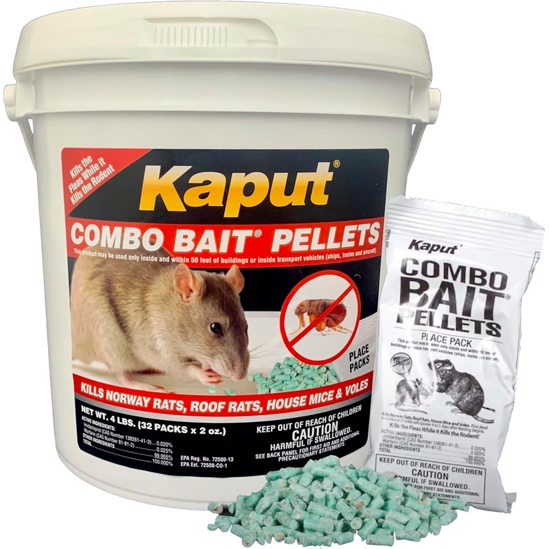 KAPUT Mouse, Rat & Vole Combo Bait Pellets – Kills Rodents and Their Fleas! | (32 x 2oz Place Packs) | Bigbigmart.com