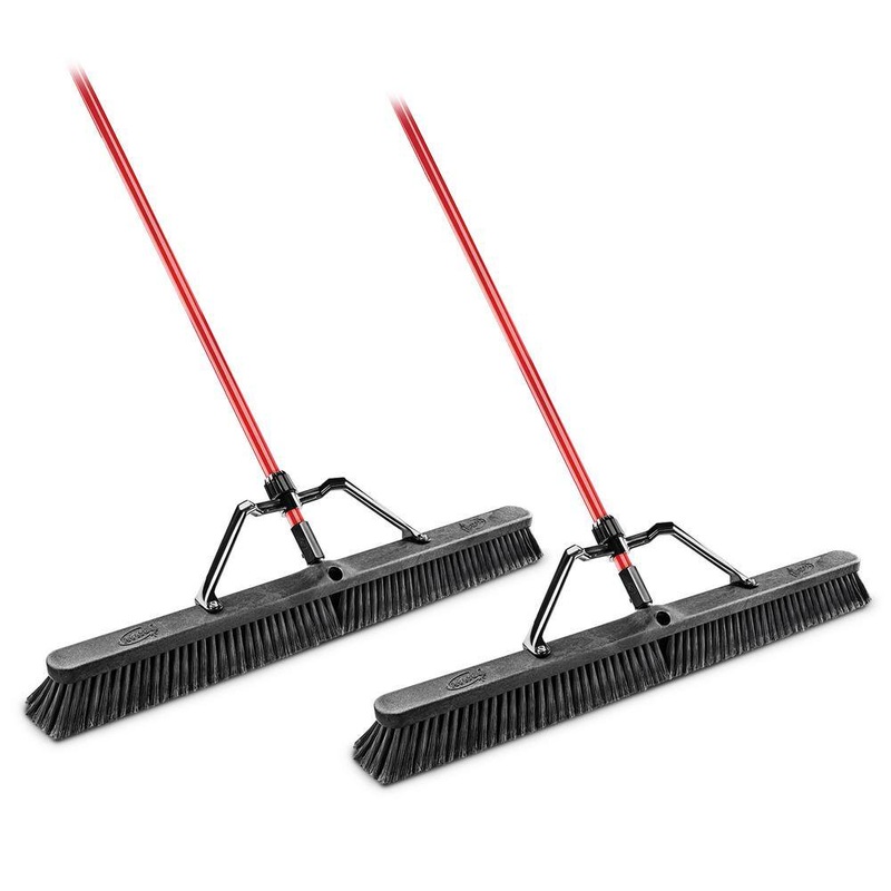 Libman 1701 36 in. High Power Smooth Surface Push Broom Set with Brace and 60 in. Steel Handle (2-Pack) | Bigbigmart.com