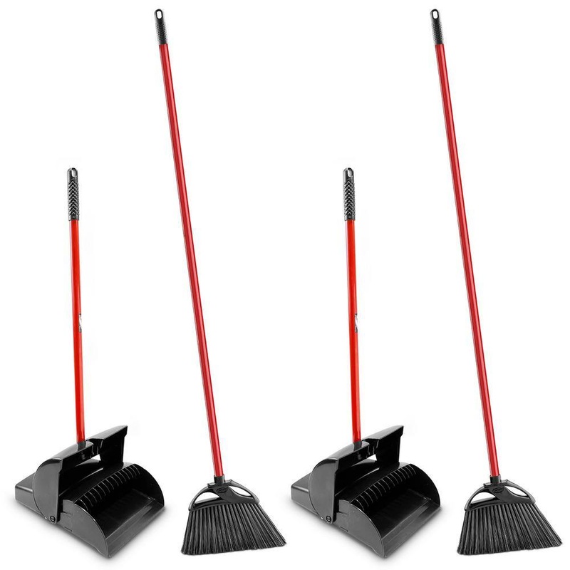 Libman 1874 11in. High Power Indoor/Outdoor Angle Broom and Dustpan Set (Closed Lid Lobby Dustpan) with Steel Handle (4-Pack) | Bigbigmart.com