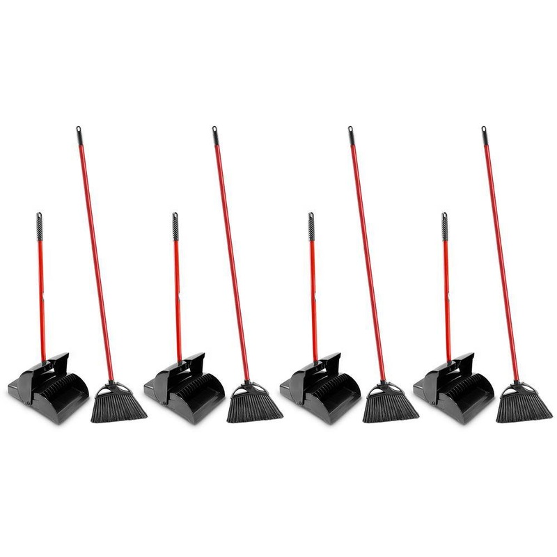 Libman 1875 11in. High Power Indoor/Outdoor Angle Broom and Dustpan Set (Closed Lid Lobby Dustpan) with Steel Handle (8-Pack) | Bigbigmart.com