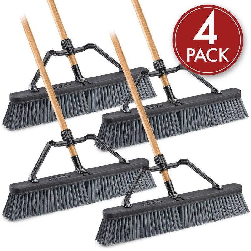 Libman 1923 24 in. Rough Surface Industrial Grade Push Broom with Wood Handle and Brace (4-Pack) | Bigbigmart.com