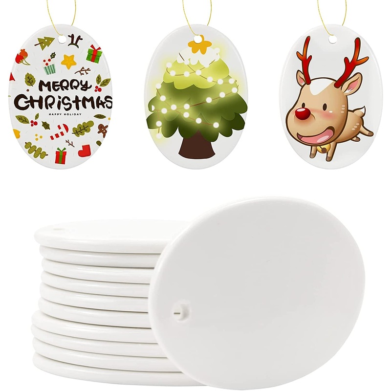 MAIKESUB 25 PCS Sublimation Blank Ceramic Ornament Oval Ornament 3.3 Inch White Oval Ornament with Gold String for Crafting Christmas Tree Decor for DIY Personalized Home Decor Bulk | Bigbigmart.com