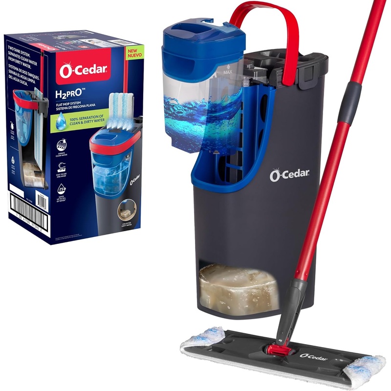 O-Cedar H2prO Flat Mop System | Quick Cleaning Tool | Clean with Clean Water | Machine Washable Reusable Microfiber Mop Pad | Safe on Wood Floors, Vinyl, Tile, Baseboards, Walls | Bigbigmart.com