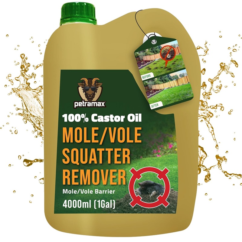 Petra 100% Castor Oil for Moles and Voles – Get Rid of Moles & Voles – Most Effective Way to Get Rid of Moles in Your Yard – Gopher, Ground Mole, Vole Caster Oil – Pet Safe, Food Grade (135 Fl Oz) | Bigbigmart.com
