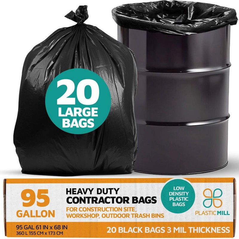 PlasticMill 61 in. W x 68 in. H. 95 Gal. 3 mil Black Contractor Bags (20-Count) | Bigbigmart.com