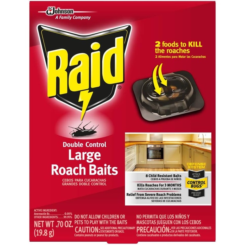 Raid Double Control Large Roach Baits, For Indoor Use, Kills Roaches for 3 Months, 8 Count (Pack of 6) | Bigbigmart.com