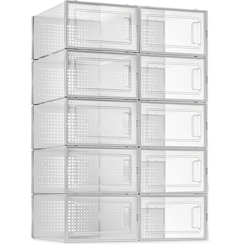 Shoe Storage Boxes, Clear Plastic Stackable Shoe Organizer Bins (10 Pack ) | Bigbigmart.com