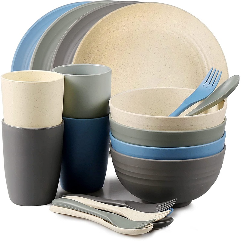 shopwithgreen Wheat Plastic Kids Dinnerware Sets (20PCS) – Lightweight & Unbreakable Children Tableware Set