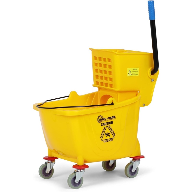 Simpli-Magic 79358 Commercial Mop Bucket with Side Press Wringer, 26 Quart, 14.75L x 12.95W x 19.95H, Yellow | Bigbigmart.com