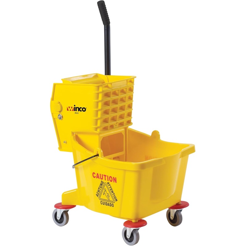 Winco Commercial Mop Bucket on Wheels, 26 Quart, Yellow | Bigbigmart.com