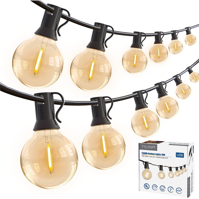 YILINM 50Feet Outdoor String Lights G40 Globe Patio Lights, LED String Lights | Bigbigmart.com