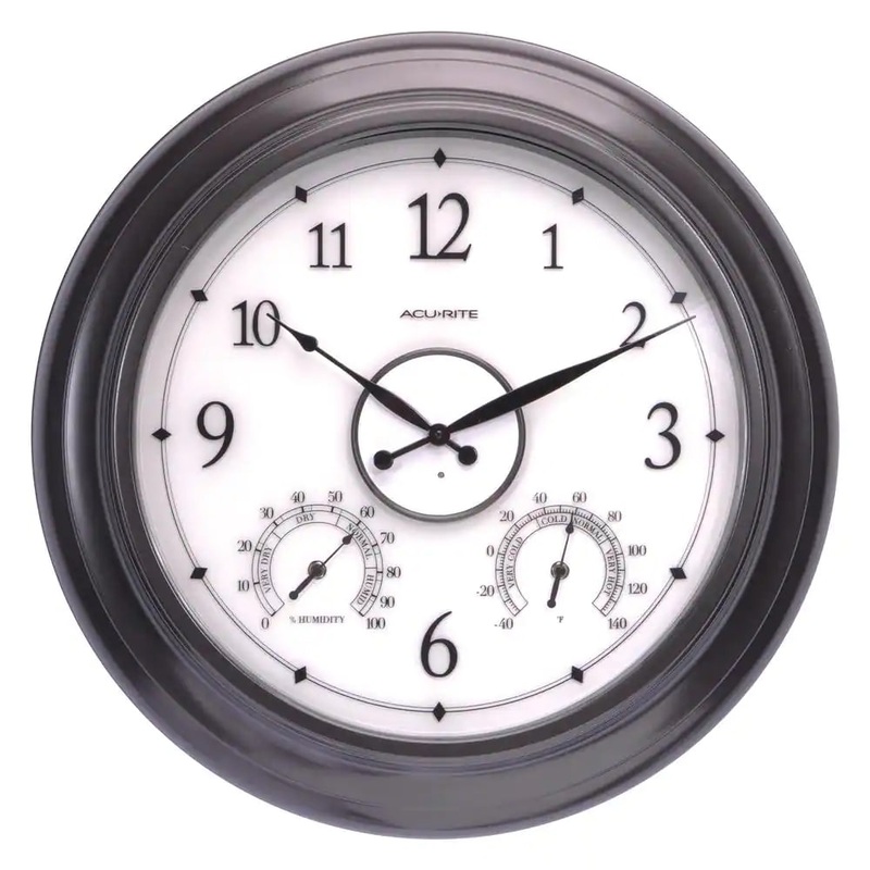 AcuRite 24 in. LED-Illuminated Outdoor Wall Clock, Metal Frame, Glass Lens, Black | Bigbigmart.com