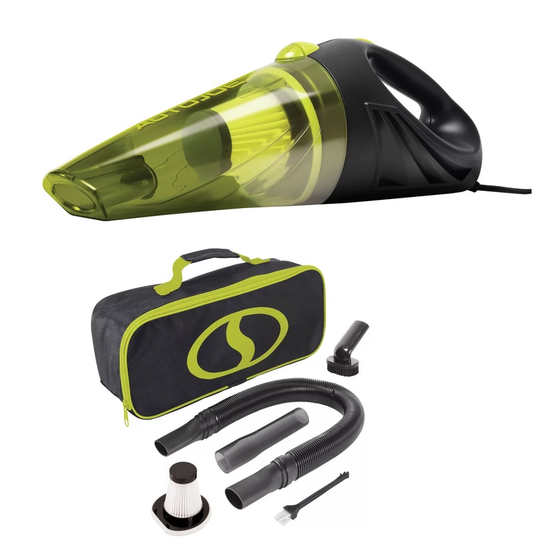 Auto Joe ATJ-V501 12-Volt Portable Car Vacuum Cleaner w/16-Foot Cable, Interior Auto Detailing Accessory Kit, HEPA Filter x2 and Storage Bag, Green | Bigbigmart.com