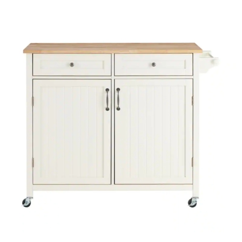 Bainport Ivory Kitchen Cart with Butcher Block Top | Bigbigmart.com