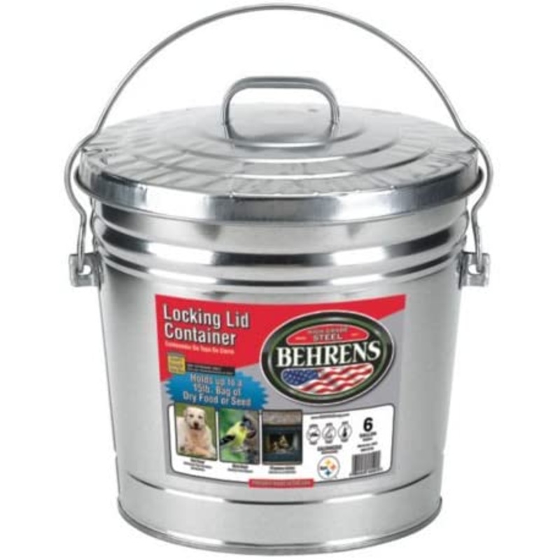 Behrens Rust-Proof Steel Locking Lid Trash Can, 6 Gallon