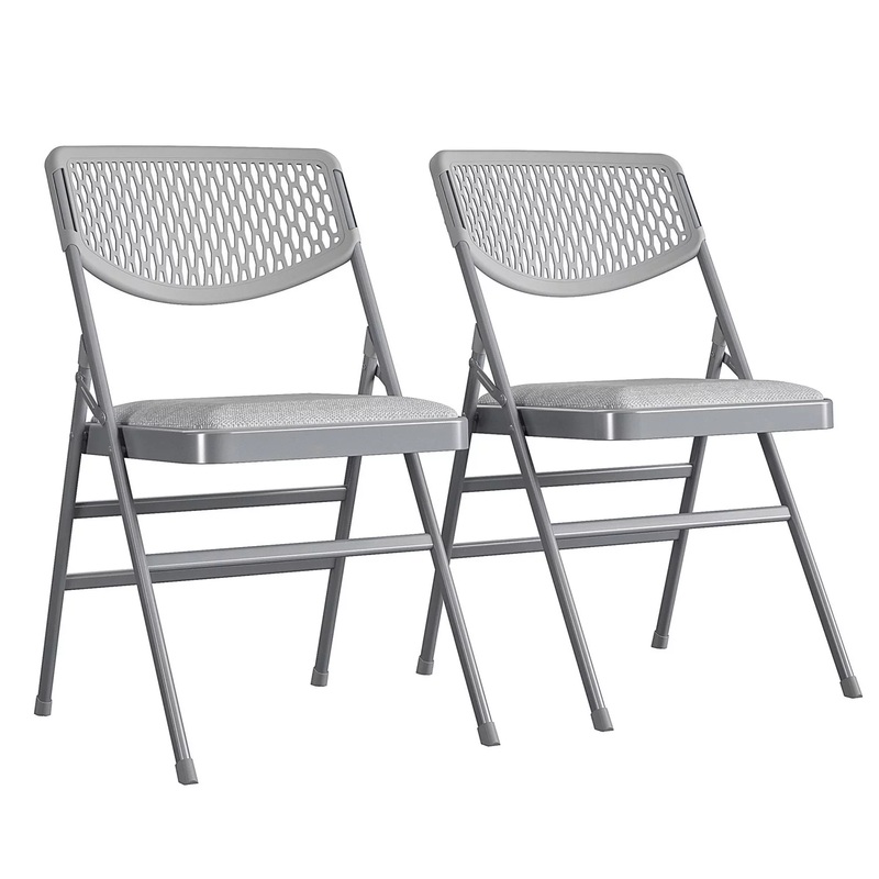 COSCO Ultra Comfort Commercial XL Premium Fabric Padded Folding Chair, Gray, 2-Pack | Bigbigmart.com