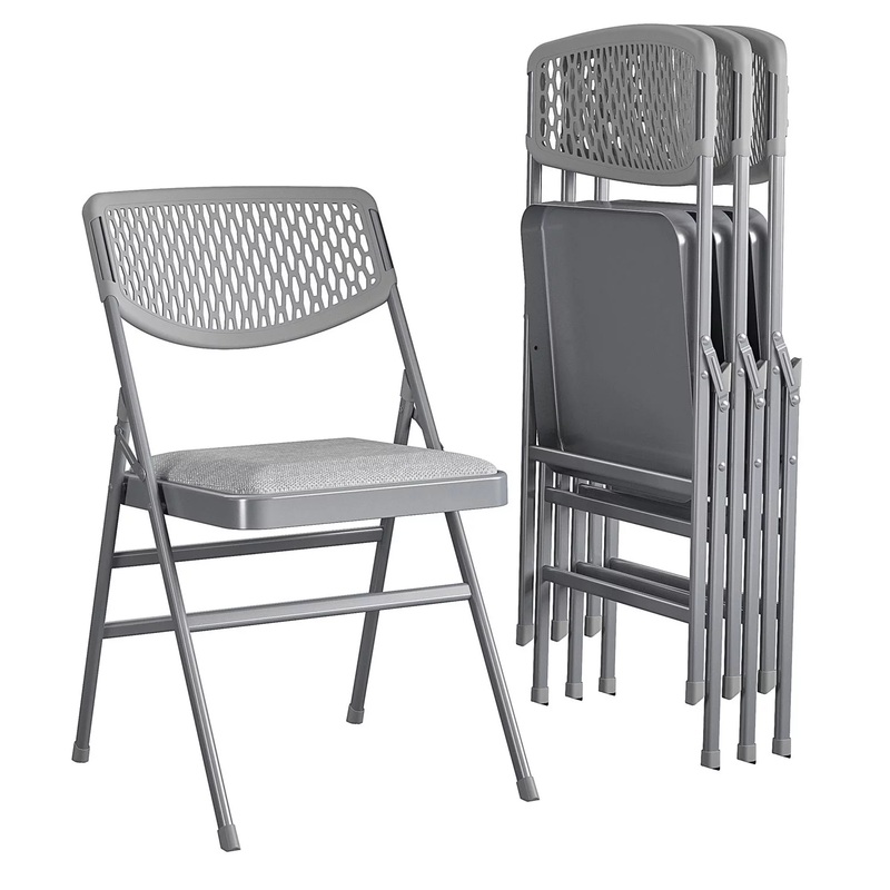 COSCO Ultra Comfort Commercial XL Premium Fabric Padded Folding Chair, Gray, 4-Pack | Bigbigmart.com
