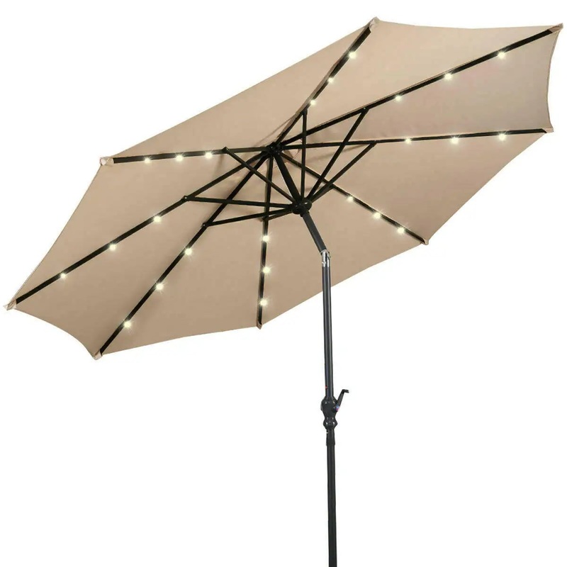 Costway 10 ft. Steel Market Tilt Patio Solar Umbrella LED with Crank in Beige | Bigbigmart.com